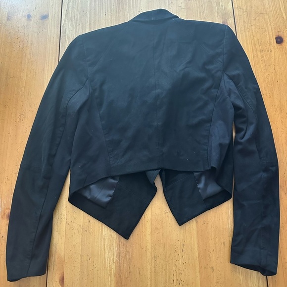 Alice + Olivia Black Cropped Blazer Waterfall Collar - Harvey Jacket Suede - Picture 2 of 6